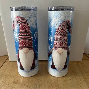 2 Gnome Winter Metal Tumblers with Lids